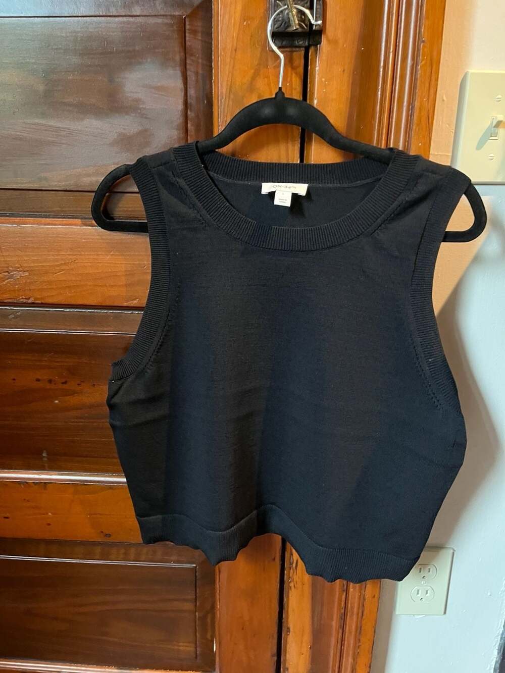 ON 34TH Women's Ribbed Crewneck Sweater Tank Black Size L